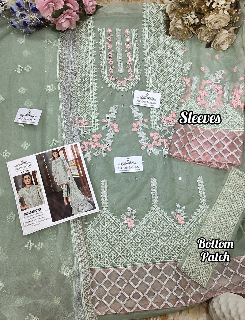 Noor Jahan NJ 56 Organza Fabric With Heavy Embroidery Khatli Worked Pakistani Suits