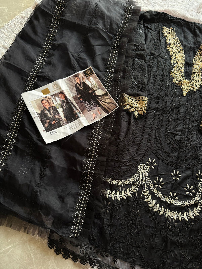 Ziaaz Designs 596 Rayon Sequins Schiffli Work Embroidered Semi Stitched Pakistani Outfit
