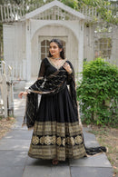 Livewear Lw 9150 B Faux Blooming Gown Dupatta Attractive Embroidered Sequins Work With Lace Border