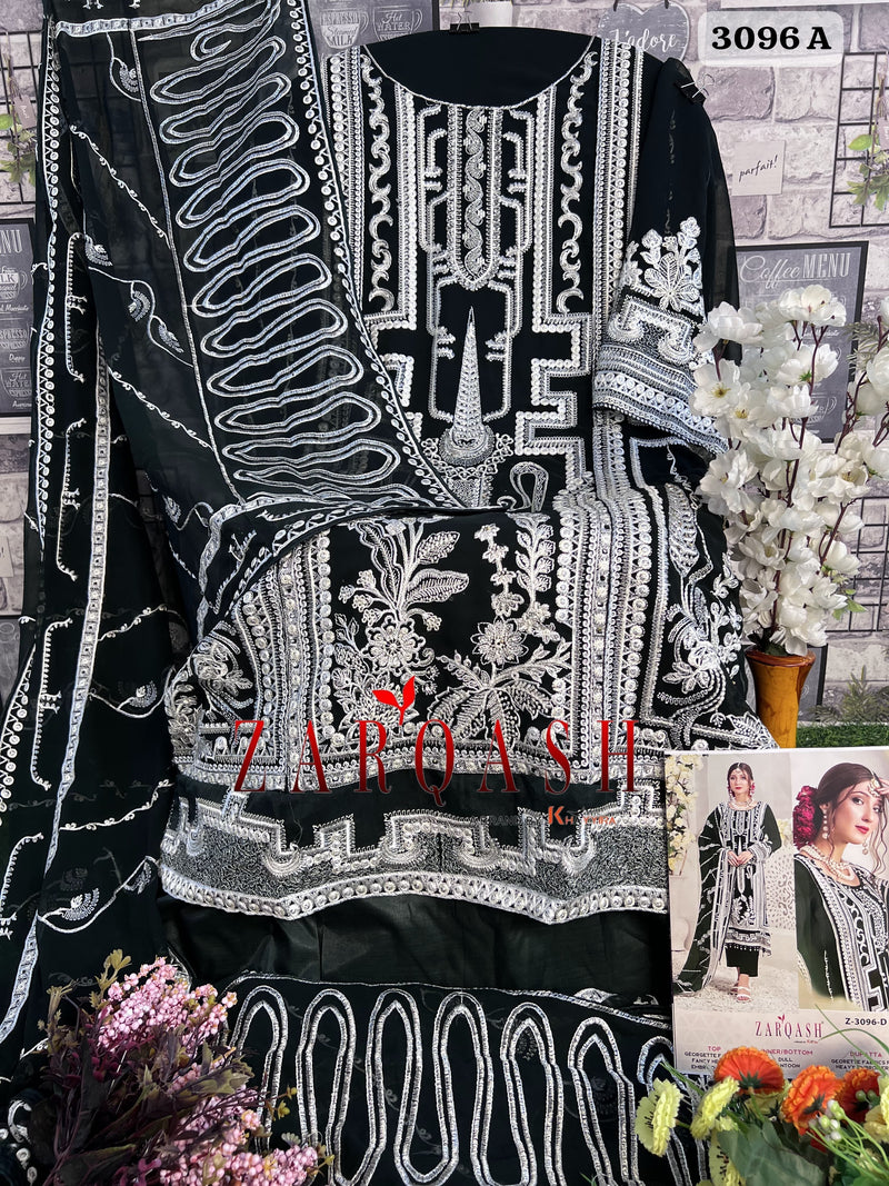 Zarqash Z 3096 A Georgette Fabrics Fancy Heavy Embroidered Daimond Work Pakistani Suits