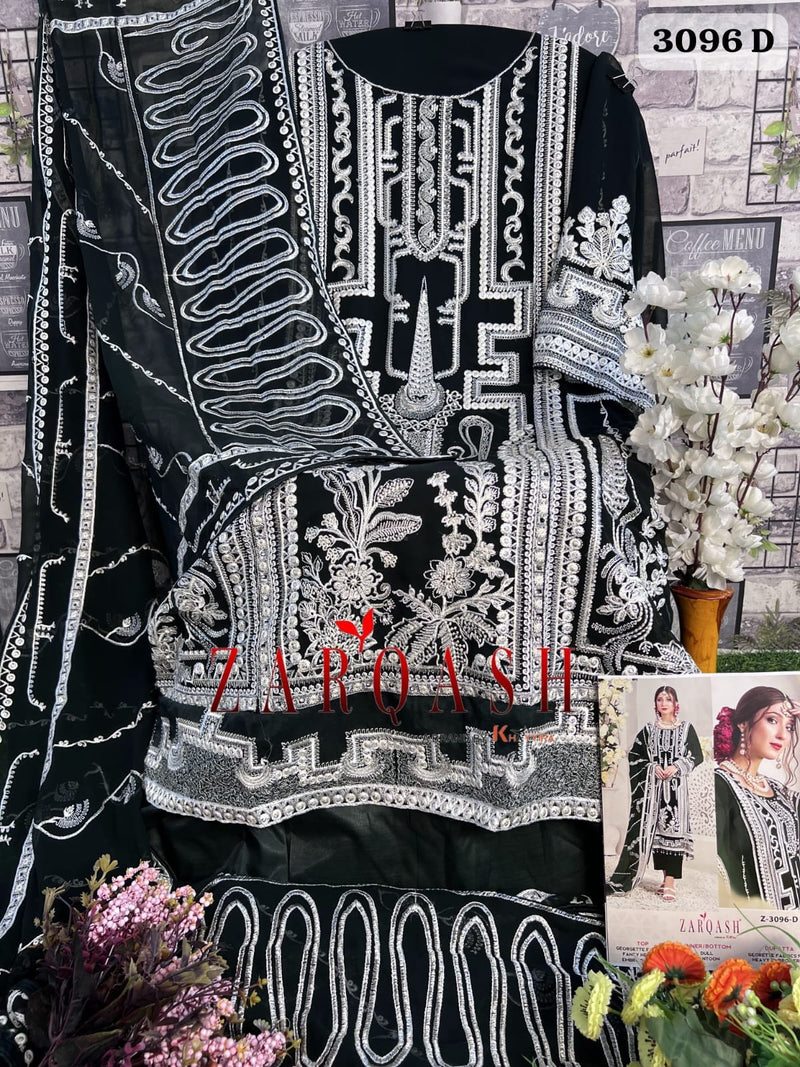 Zarqash Z 3096 D Georgette Fabrics Fancy Heavy Embroidered Daimond Work Pakistani Suits