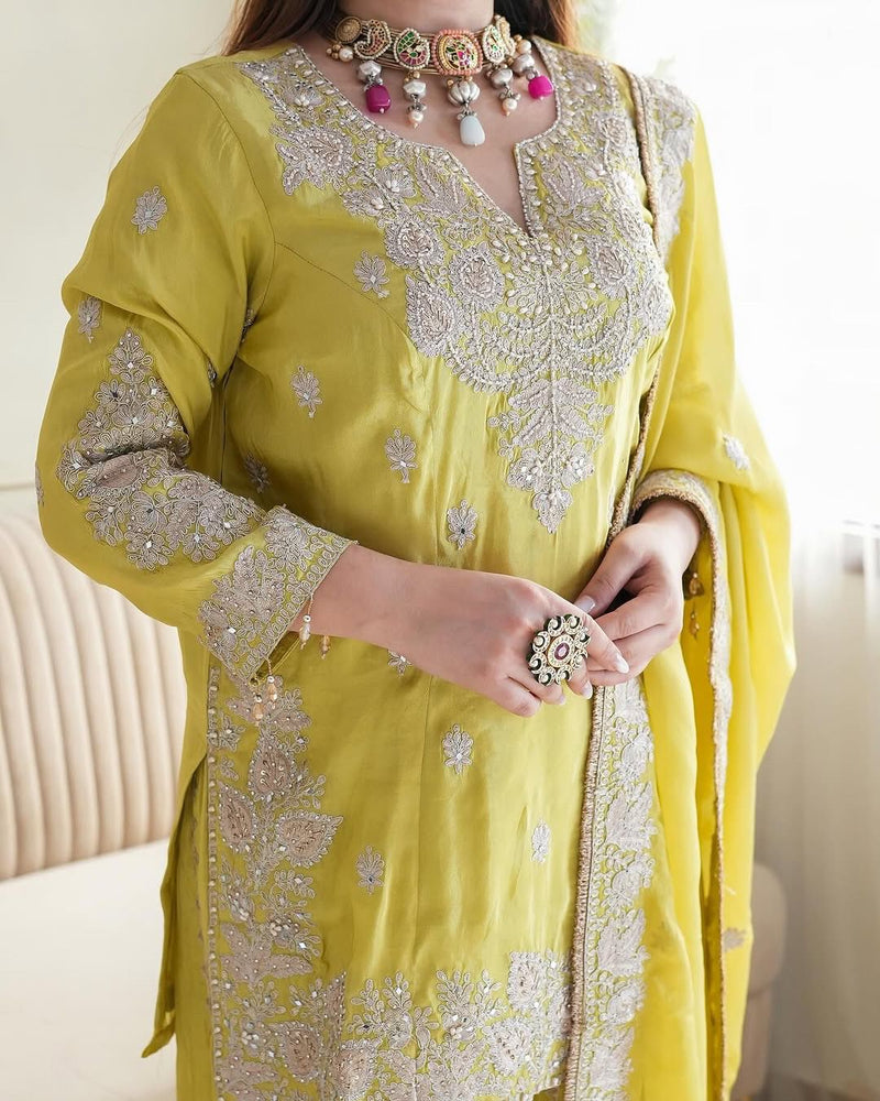 SSR 5002 Heavy Chinon Silk With Heavy Embroidery Sequence Rivet Moti Worked Pakistani Suits