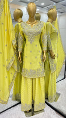 SSR 5002 Heavy Chinon Silk With Heavy Embroidery Sequence Rivet Moti Worked Pakistani Suits