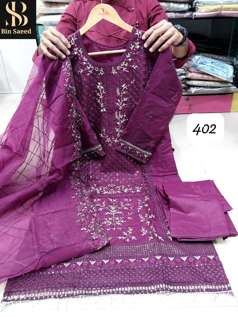 Bin Saeed 402 Readymade Orgenza Emboridery Worked Pakistani Suits