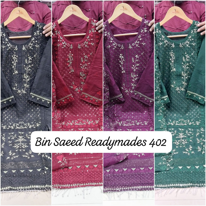 Bin Saeed 402 Readymade Orgenza Emboridery Worked Pakistani Suits