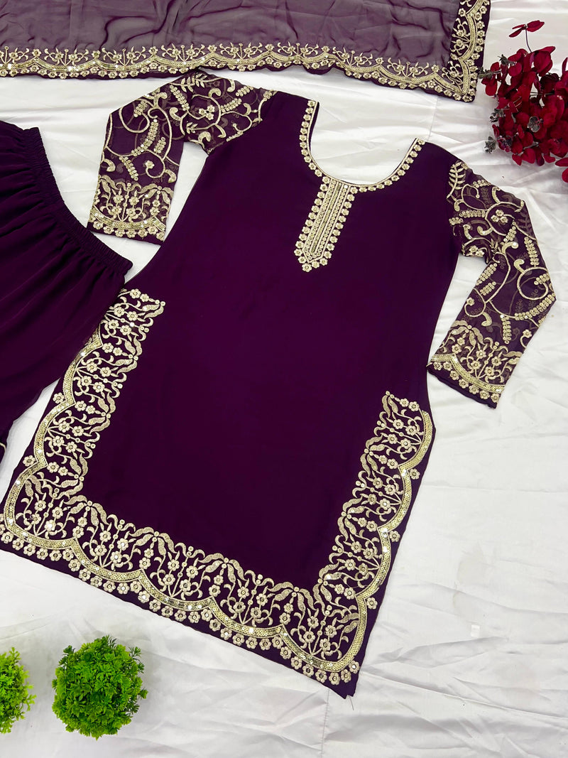 ZF 406 Heavy Embroidery Sequence Work Top-gharara And Dupatta Set Pakistani Suits
