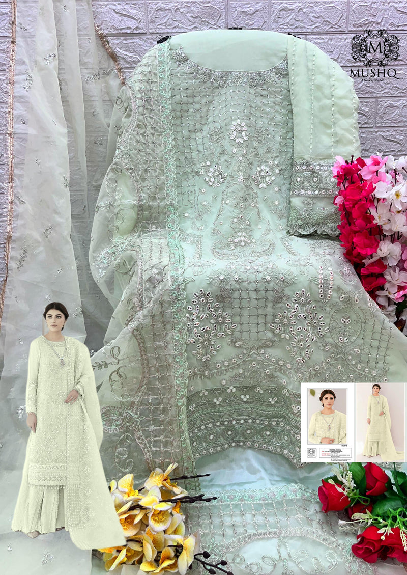 Mushq M 297 Pure Fox Gerogette Embroidered Worked Pakistani Suits