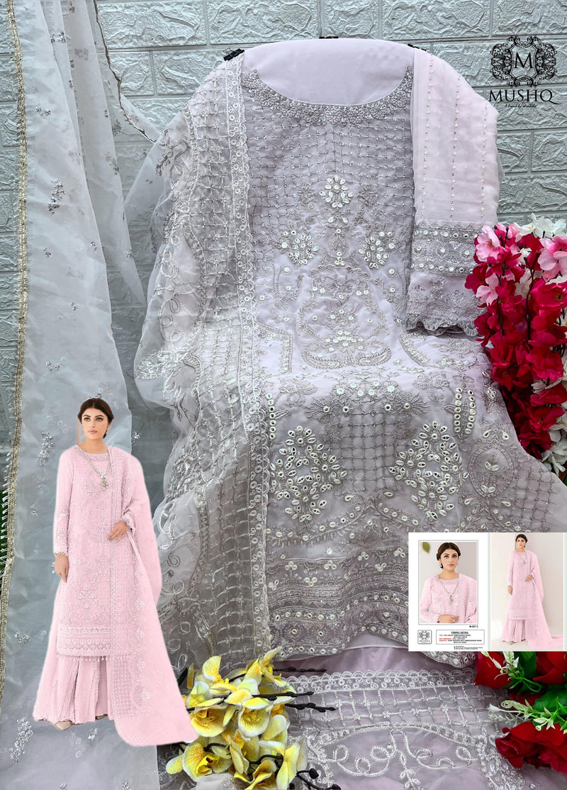 Mushq M 297 Pure Fox Gerogette Embroidered Worked Pakistani Suits