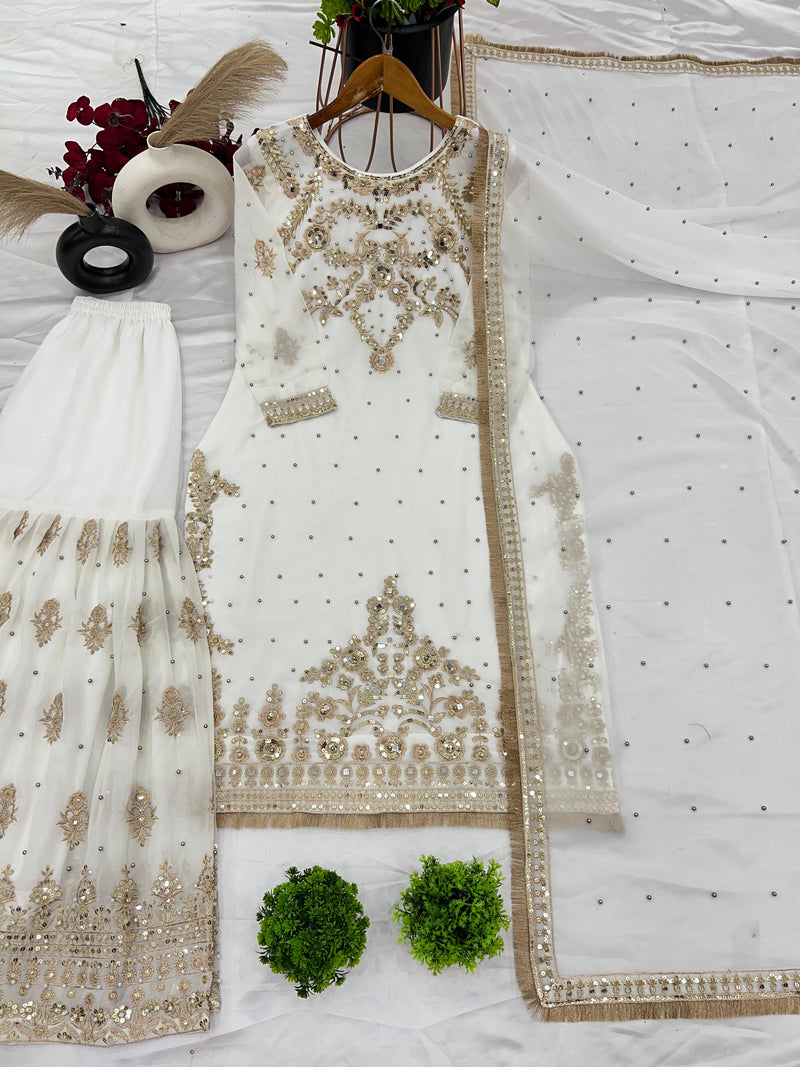 SR 1663 Georgette With Heavy Embroidery Sequence And Full Sleeve Revet Moti Work Pakistani Suits