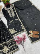 Srk 5169 Black Pure Chinnon With Heavy Embroidery Sequence Worked Pakistani Suits