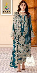 Safa Sf 917 B Premium Shimmer Net With Zarkhan Designer Embroidery And Stitched Latkan  Pakistani Suits