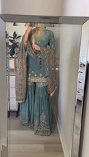 Ssr 504 Designer Party Wear Look Top Plazzo And Dupatta With Heavy Embroidery Work Pakistani Suits