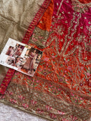 Ziaaz Designs Code 730 Georgette Bandhni Digital Print Shaded Handwork Heavy Embroiderd Semi Stitched Pakistani Outfit