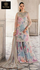 Ziaaz Designs Code 707 Organza Embroidery Diamond Work Semi Stitched Pakistani Outfit