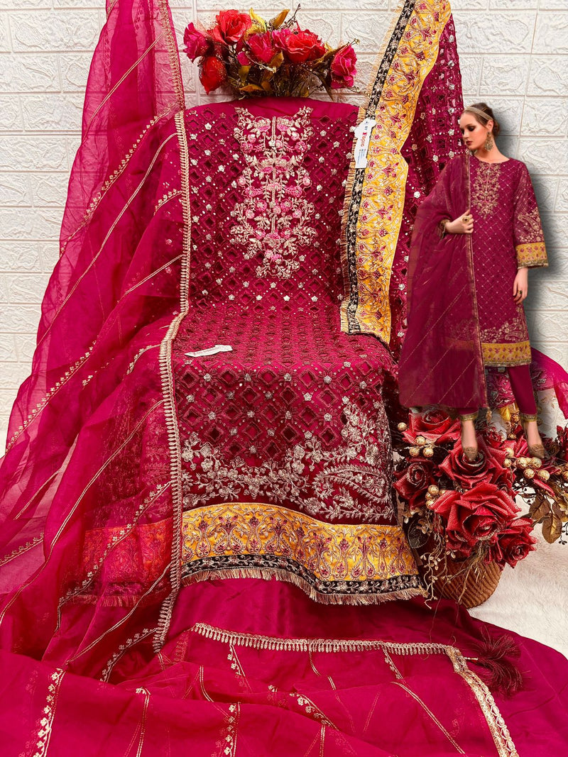 Fepic Rosemeen C 1342 A Organza Embroidered Laser Cut Worked Pakistani Suits