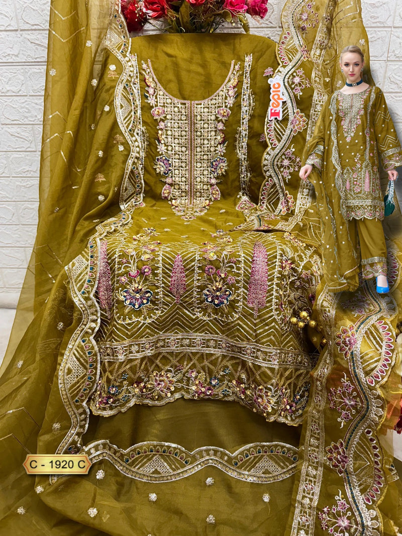 Fepic Rosemeen C 1920 C Organza Embroidered Worked Pakistani Suits