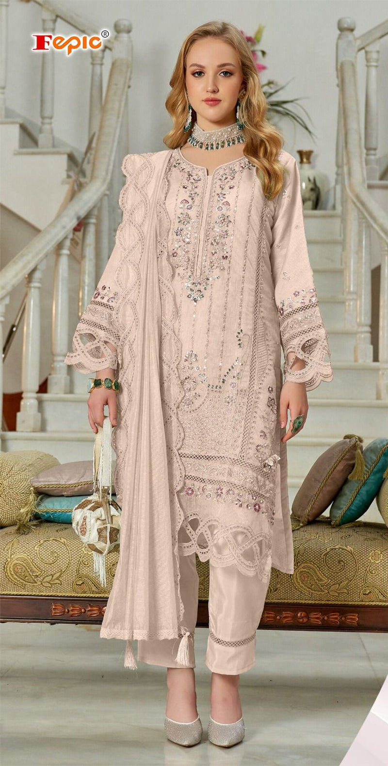 Fepic Rosemeen C 1859 B Kota Checks Embroidered Worked Pakistani Suits