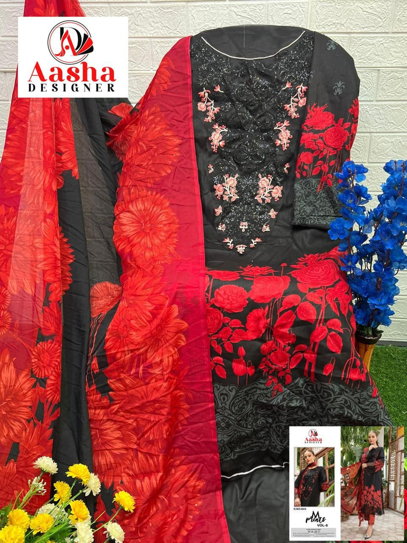 Aasha 1023 A Pure Cotton Print With Heavy Embroidery With Patches Worked Pakistani Suits