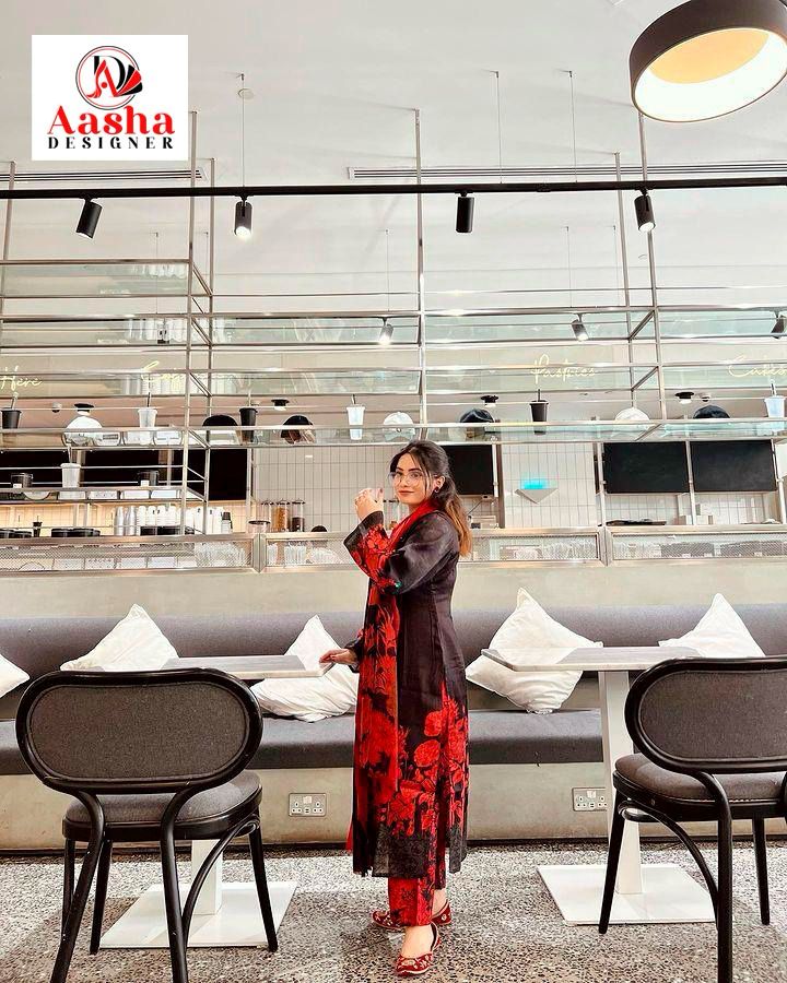 Aasha 1023 A Pure Cotton Print With Heavy Embroidery With Patches Worked Pakistani Suits