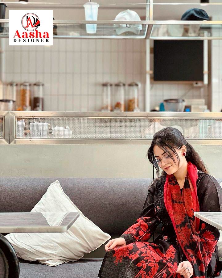 Aasha 1023 A Pure Cotton Print With Heavy Embroidery With Patches Worked Pakistani Suits