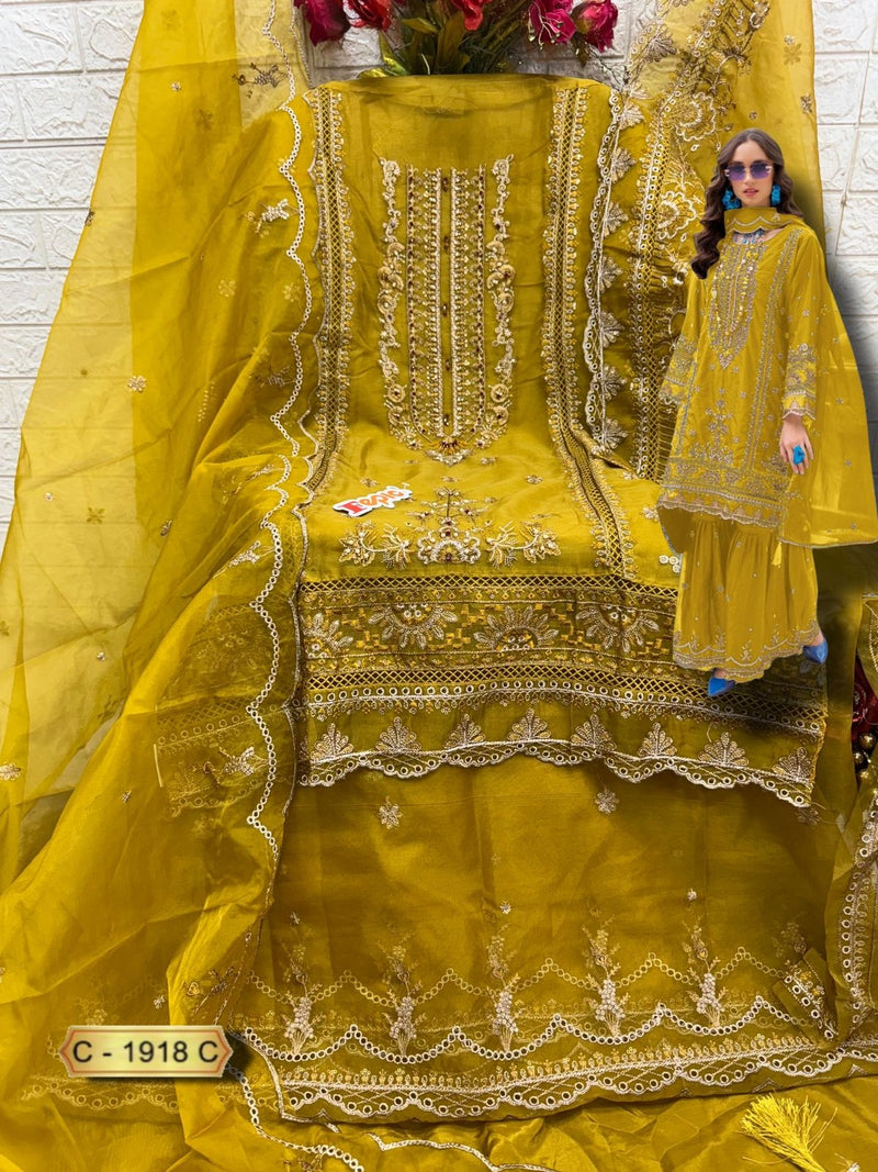 Fepic C 1918 C Organza Embroidered Heavy Khatli Worked Pakistani Suits