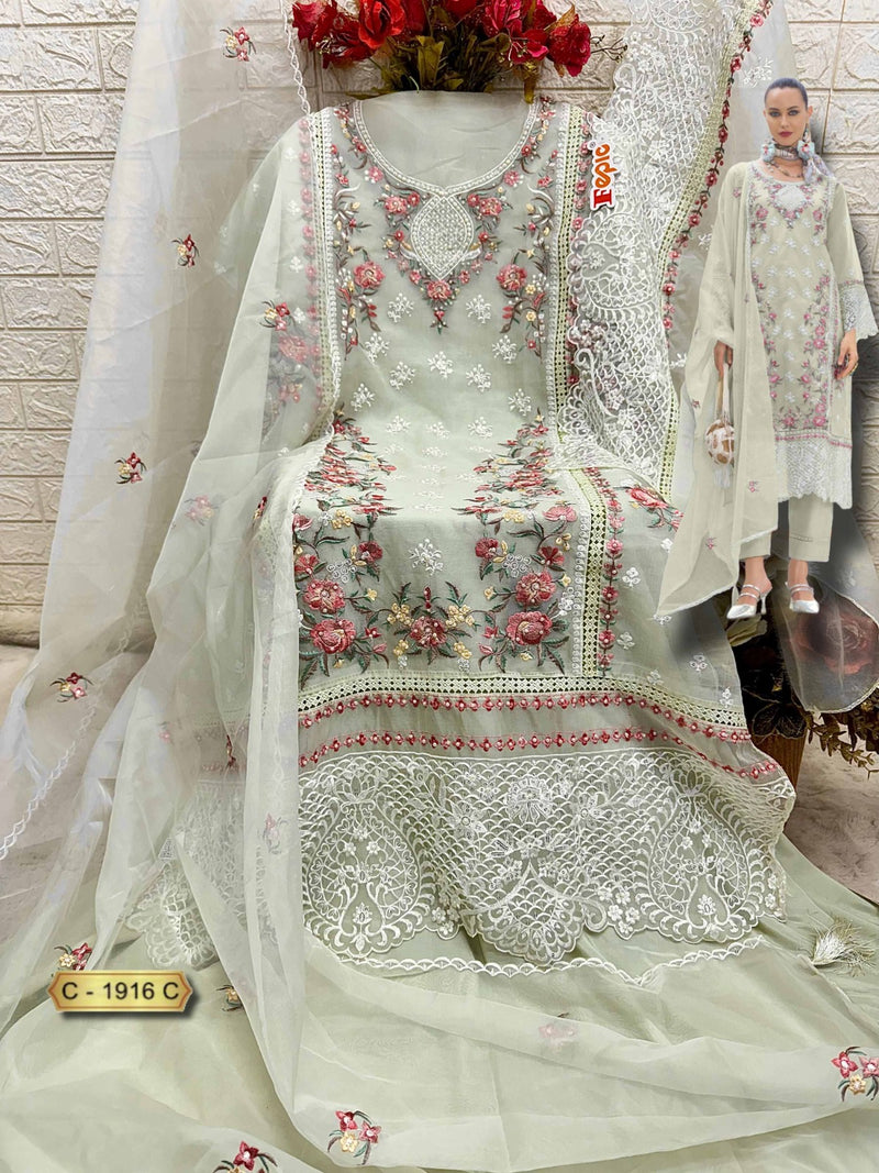 Fepic 1916 C Organza Embroidered Worked Pakistani Suits