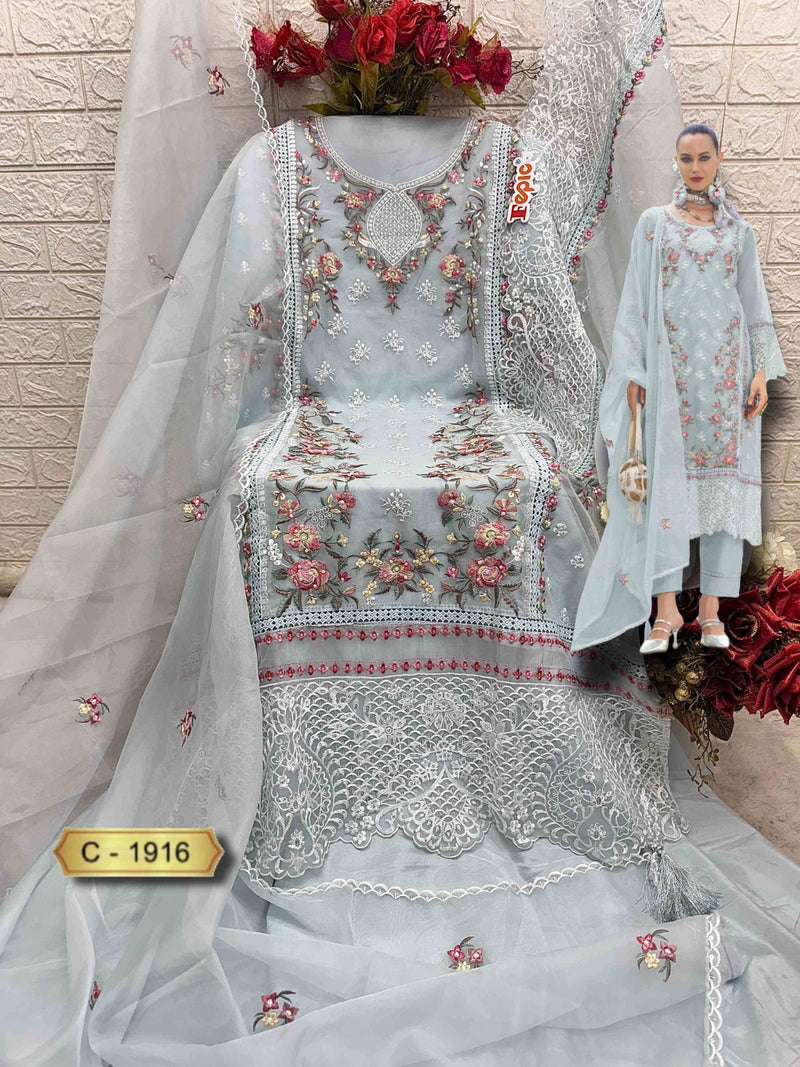 Fepic 1916 Organza Embroidered Worked Pakistani Suits