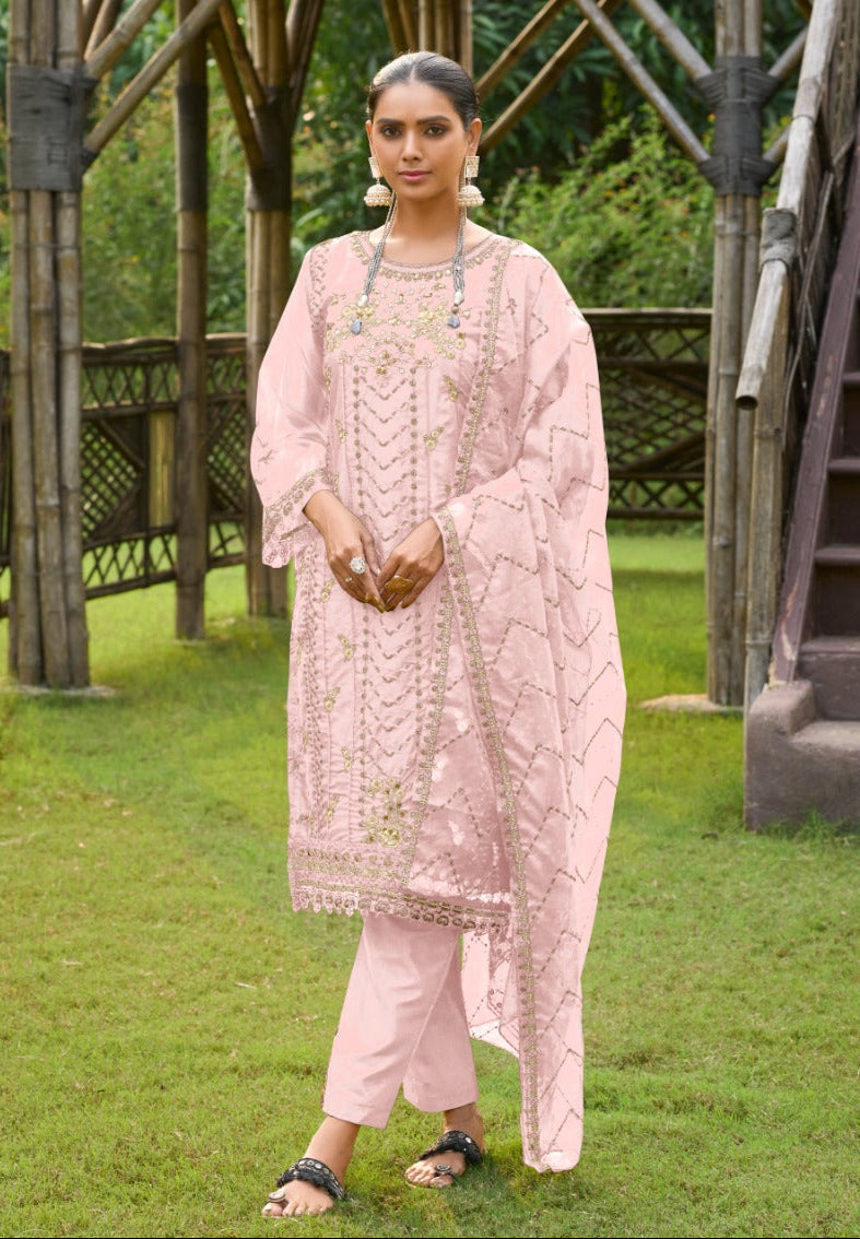 Mushq Shraddha M 301 C  Organza Embroidered And Khatli Worked Pakistani Suits