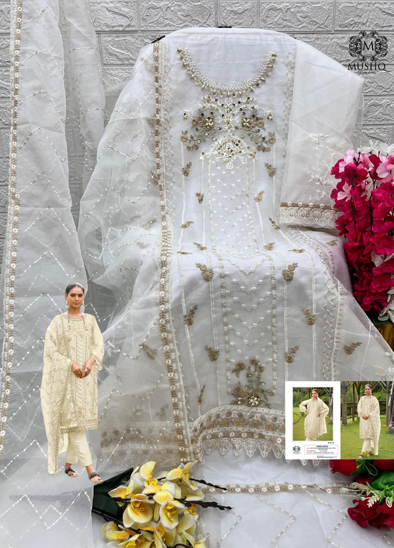 Mushq Shraddha M 301 B Organza Embroidered And Khatli Worked Pakistani Suits