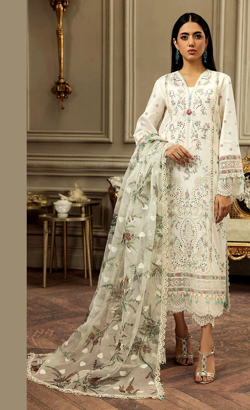 Alif  84 Pure Cambric Cotton Embroidery And Moti Worked Pakistani Suits