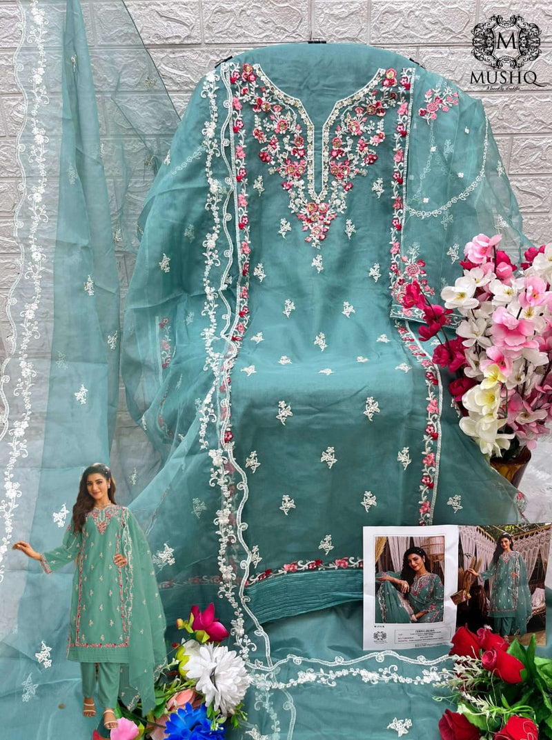 Mushq Shraddha M 314 B Organza Embroidered And Khatli Worked Pakistani Suits