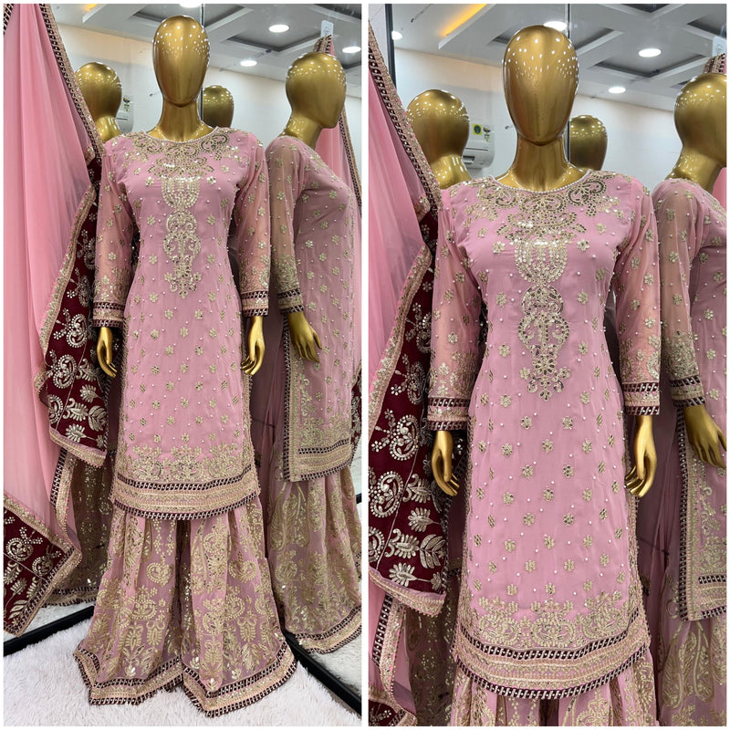 SR 1672 Faux Georgette With Heavy Embroidery Sequence Worked Pakistani Suits