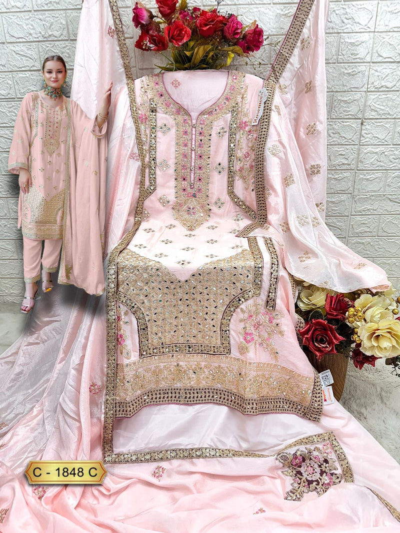 Fepic Rosemeen C 1848 C Chinon Heavy Embroidered With Handwork Pakistani Suits