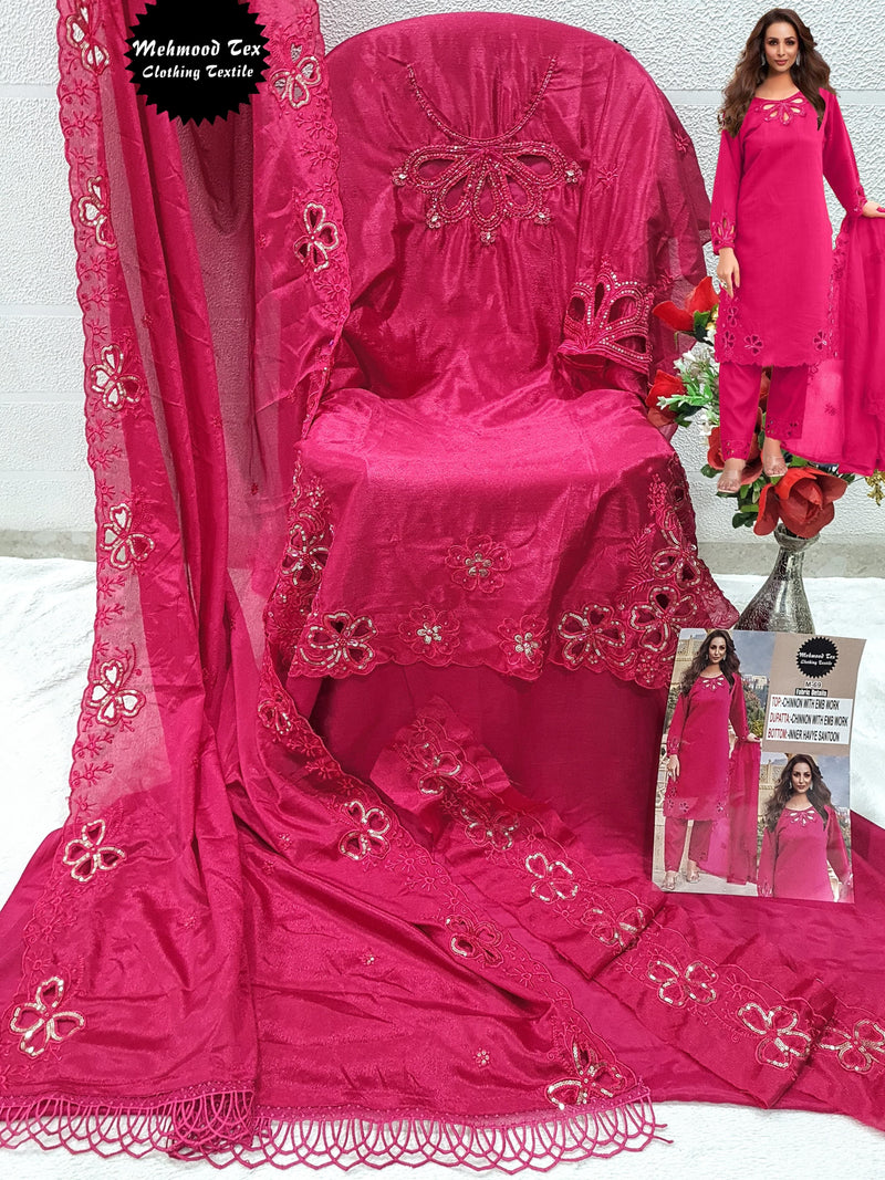 Mehmood Tex  M 69 Heavy Chinnon With Embroidery Hand Work Also Cutwork Pakistani Suits