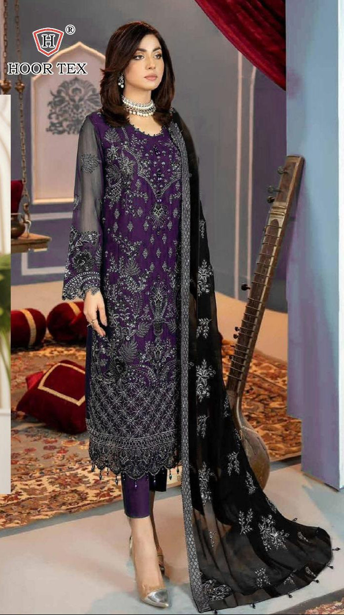 Hoor Tex H 197 B Fox Georgette Embroidery Worked Pakistani Suits