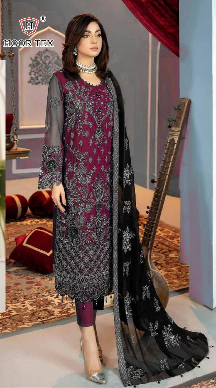 Hoor Tex H 197 D Fox Georgette Embroidery Worked Pakistani Suits