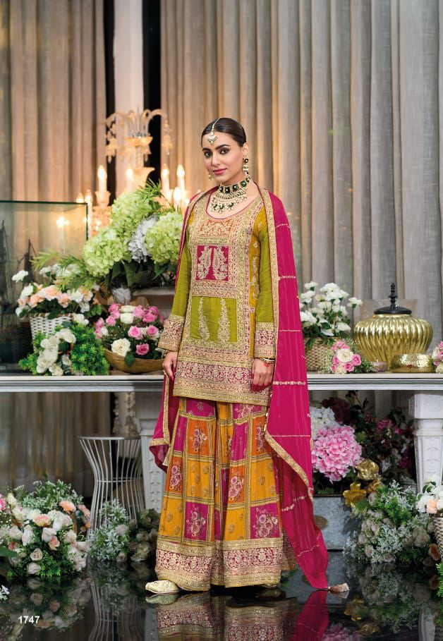 Eba Lifestle Rang 1747 Hevey Chinon With Embroidery Worked Redymade Stylish Suits