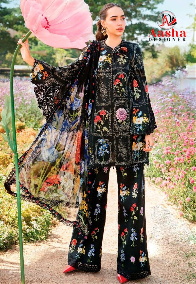 Aasha  1152 A Pure Cotton Print With Embroidery Worked Stylish Pakistani Suits