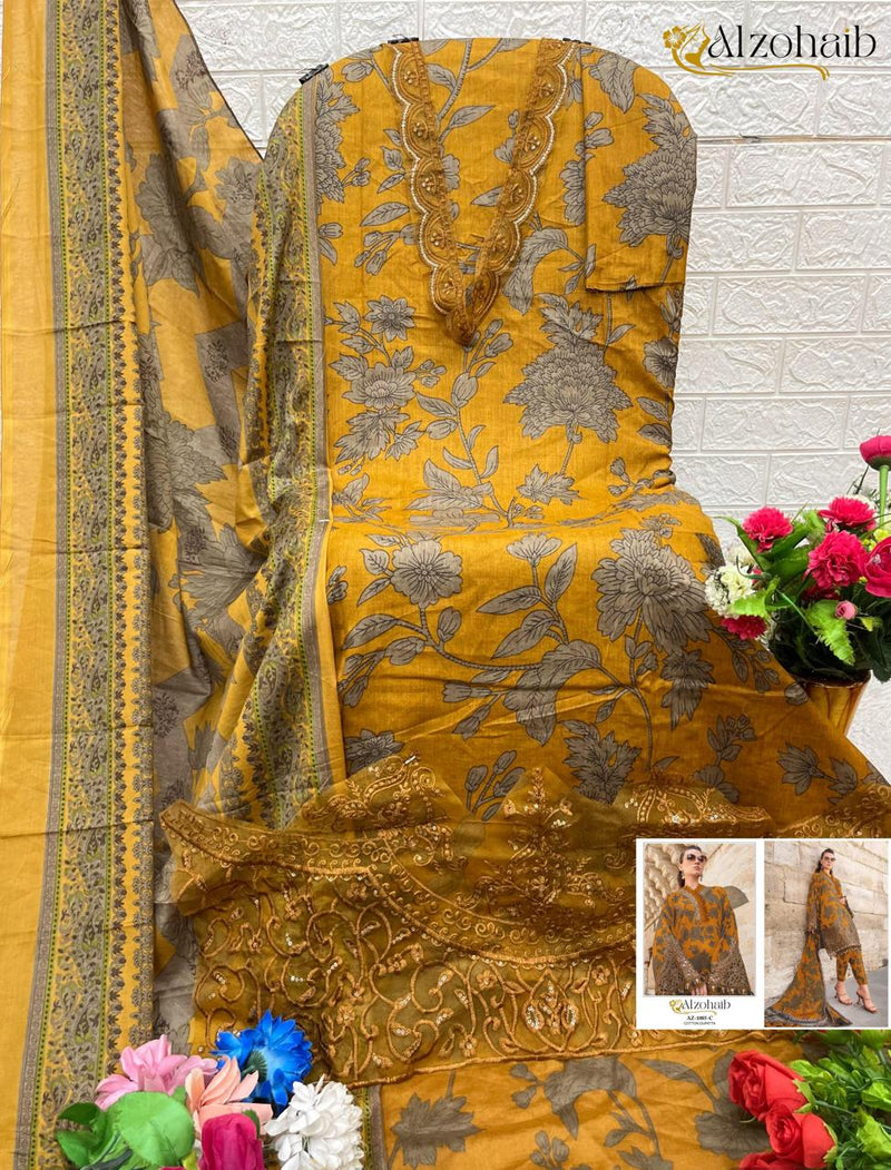 Al zohaib 1085 C Pure Cotton Print Embroidery Patches worked Pakistani Suits