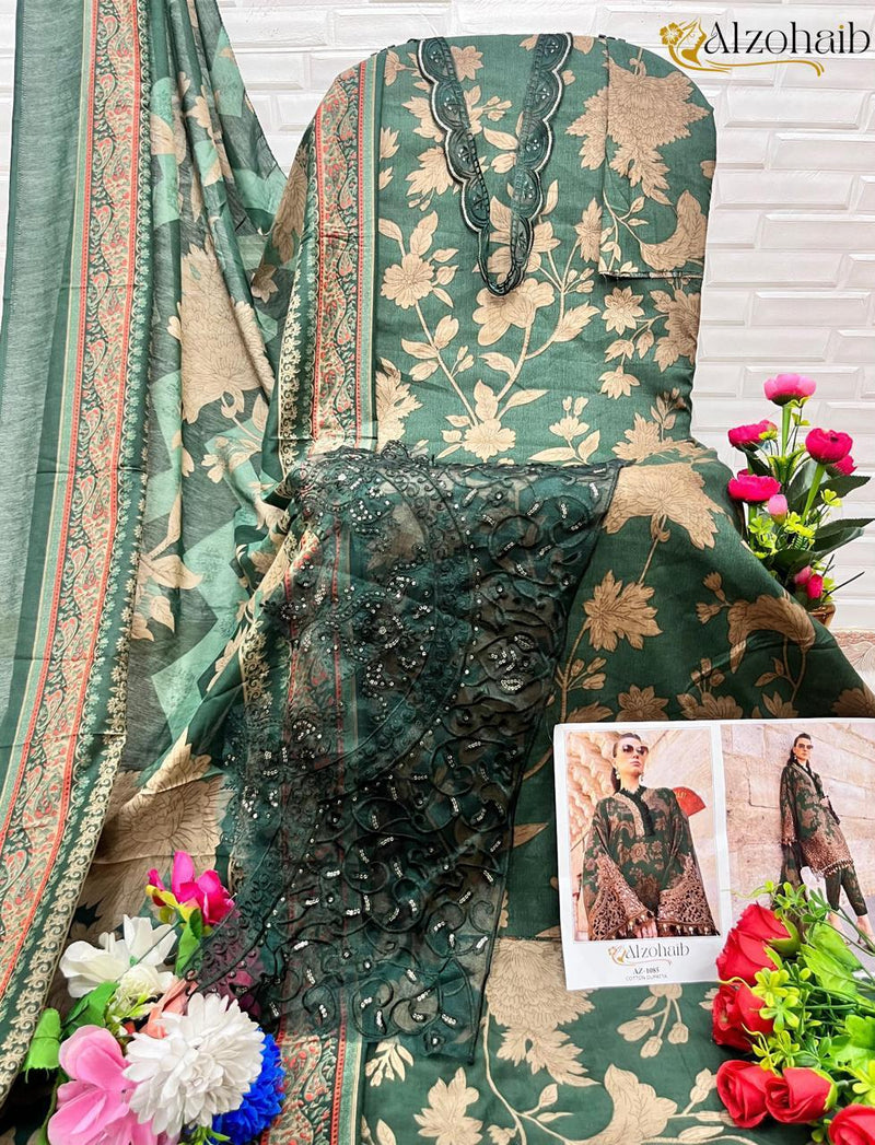 Al zohaib 1084 A Pure Cotton Print Embroidery Patches worked Pakistani Suits