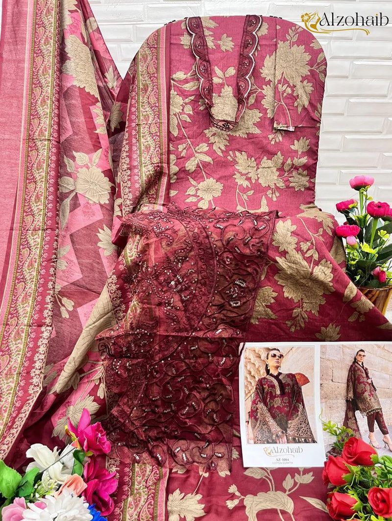 Al zohaib 1084 Pure Cotton Print Embroidery Patches worked Pakistani Suits