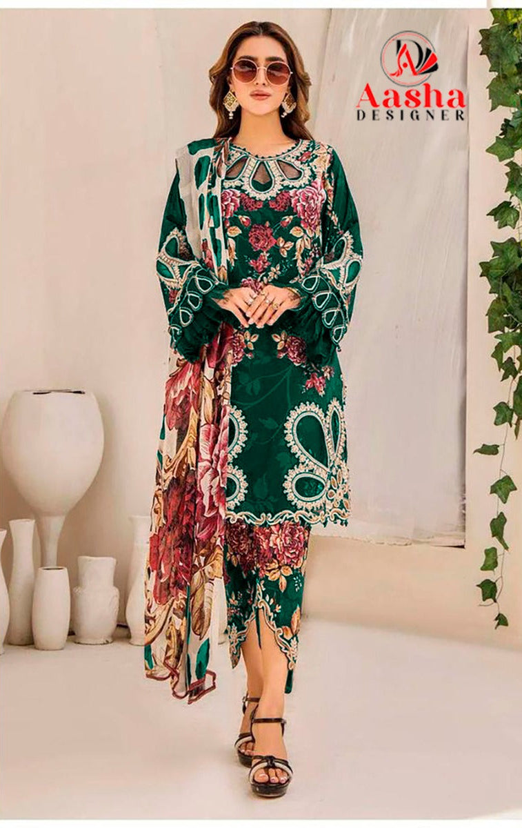 Aasha 1146 B Pure Cotton Print With Embroidery Worked Pakistani Suits