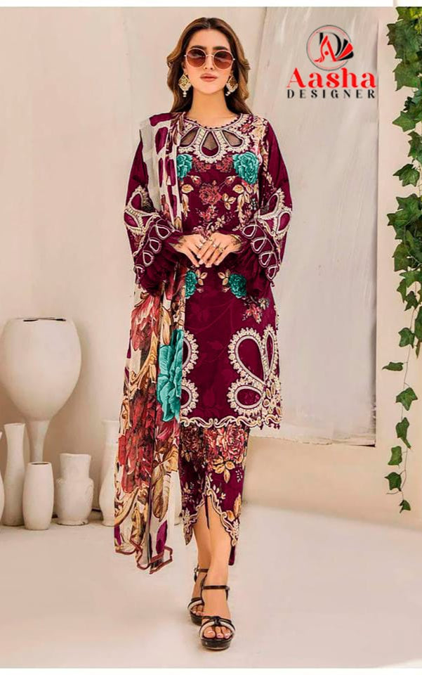 Aasha 1146 C Pure Cotton Print With Embroidery Worked Pakistani Suits
