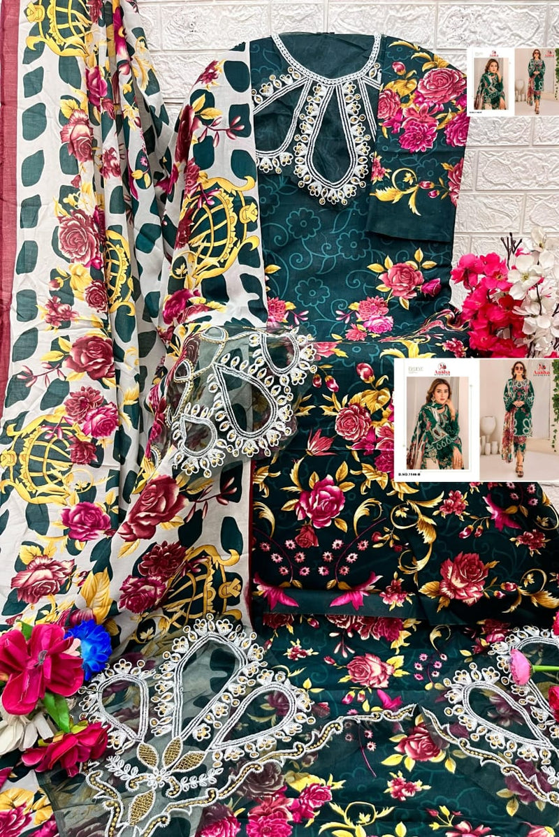 Aasha 1146 B Pure Cotton Print With Embroidery Worked Pakistani Suits