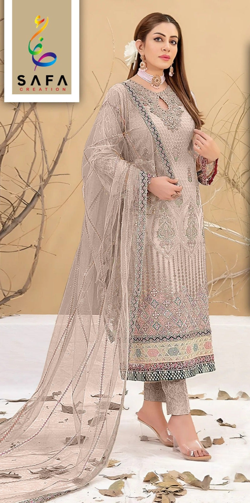 Safa 1021 C Premium Georgette Zarkhan Embroidery Exquisite Handwork Pakistani Suits