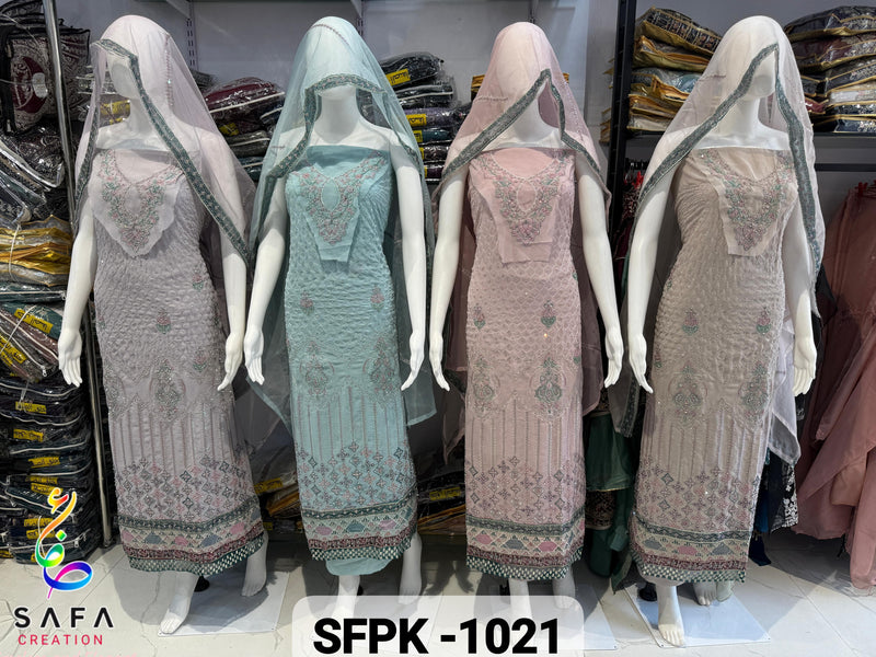 Safa 1021 A Premium Georgette Zarkhan Embroidery Exquisite Handwork Pakistani Suits