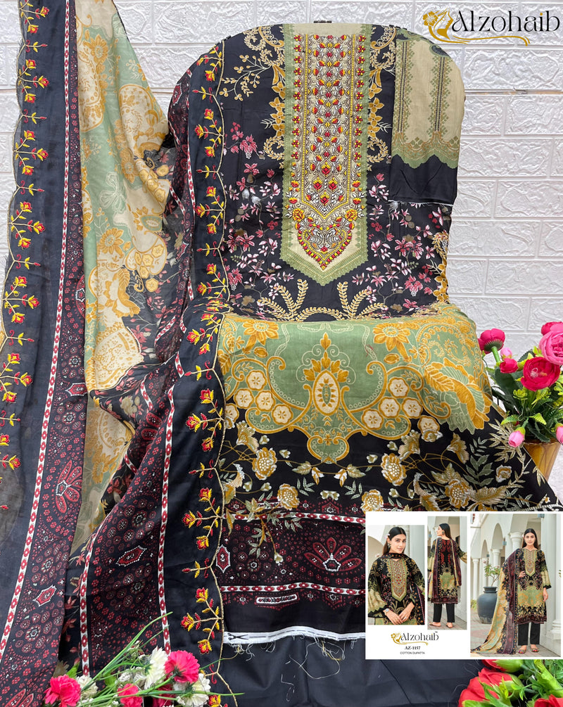 Al zohaib Az 1157 Pure Cotton Print Embroidery  Worked Pakistani Suits