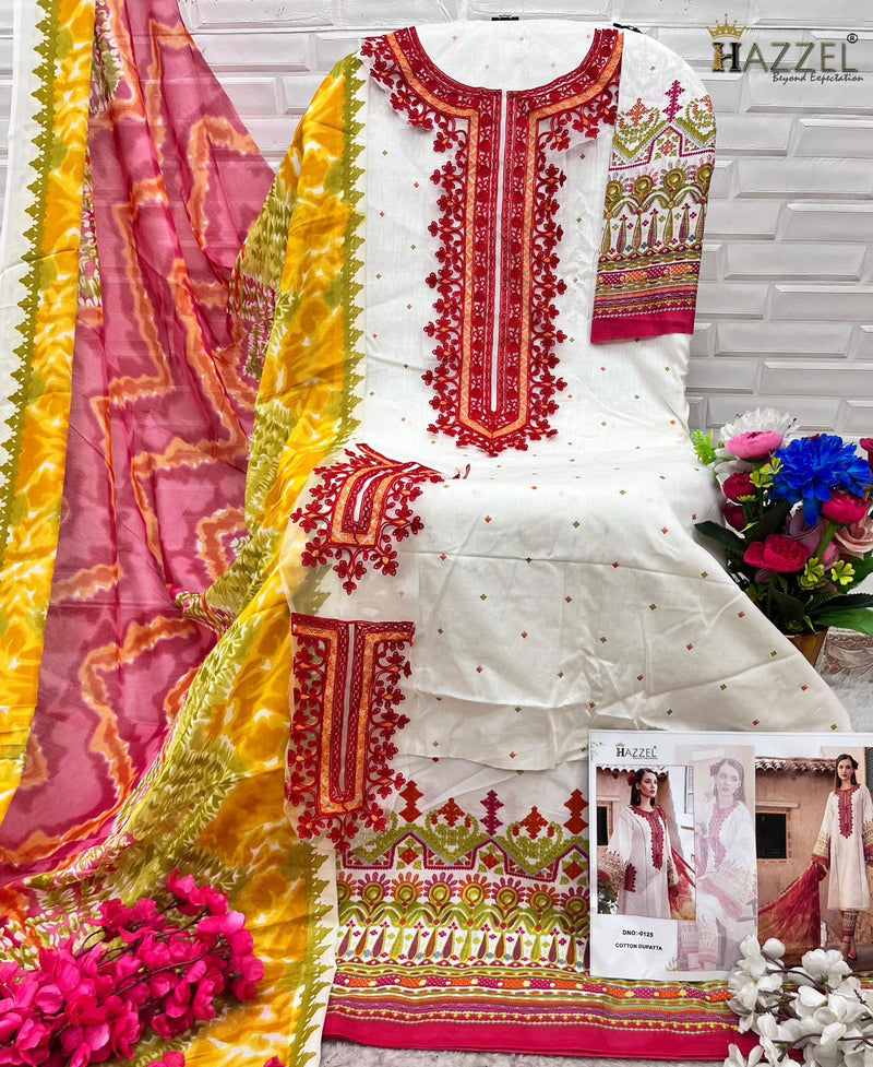 Hazzel 0125  Pure Cotton Printed And Embroidery Worked Pakistani Suits
