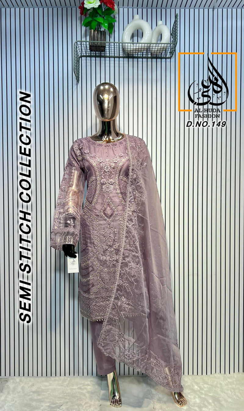 Al Huda 149 B Pure Organza  Daman Embroidered And Moti Worked Pakistani Suits