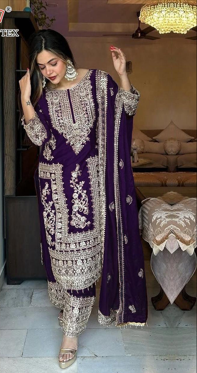Hoor 105 D Heavy Chinon Embroidery Worked Pakistani Suits